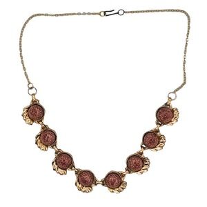 Vintage Faux Goldstone Copper Fluss Foil 19”Necklace Gold Plate Unsigned